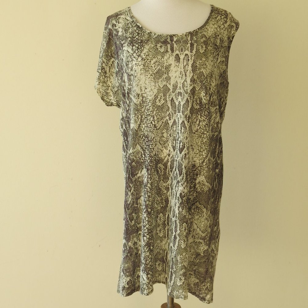 Maje Multi Color Animal Print 100% Linen Cold Shoulder Shift Dress - Size 1